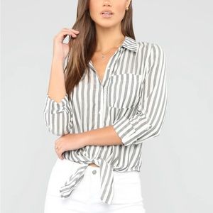 Fashionova Black and White Striped Button Down Shirt